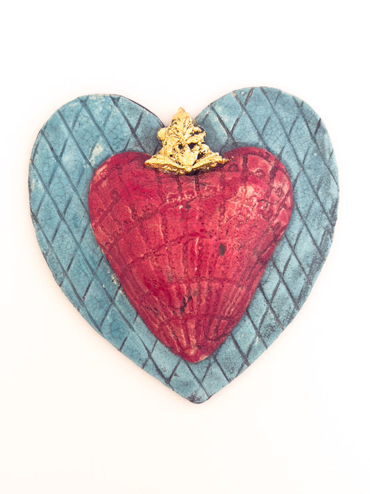 Red and Aqua Blue Heart Wall Sculpture