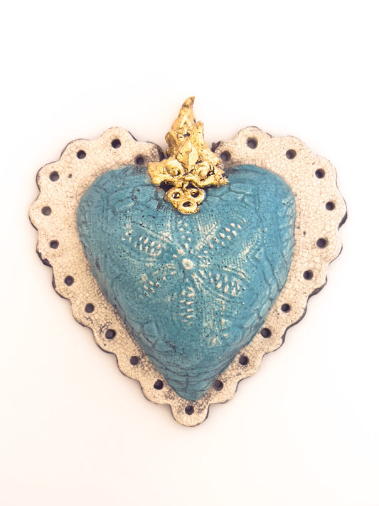 Blue and White Heart Wall Sculpture