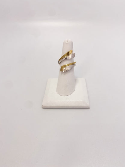 Brass and Sterling Hammered Angled Ring