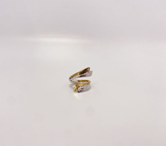 Brass and Sterling Hammered Angled Ring