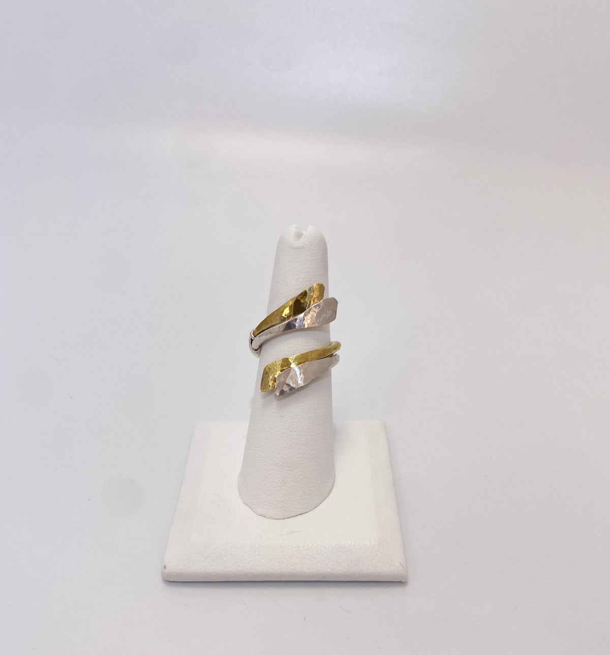 Brass and Sterling Hammered Angled Ring