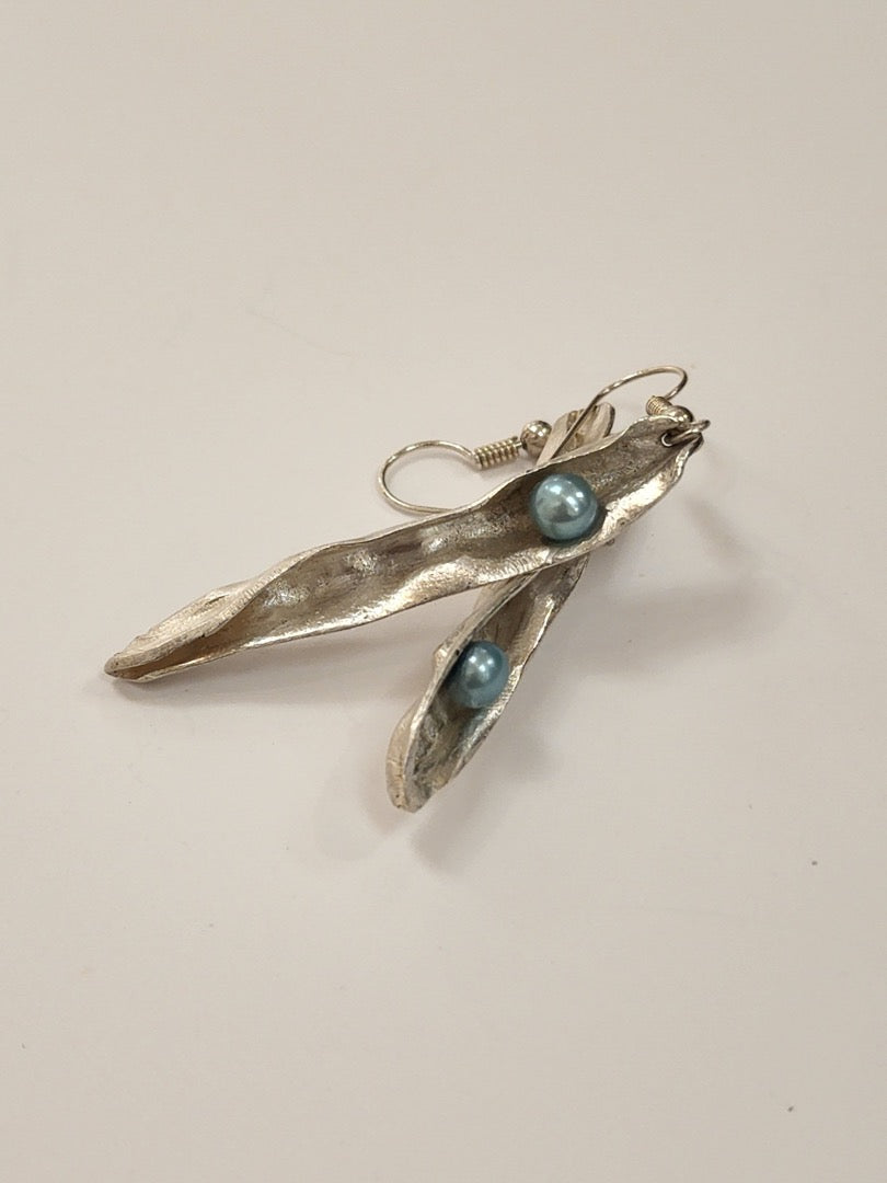 Silver and Pearl Pod Earrings