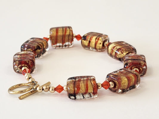 Red and Gold Glass Bracelet