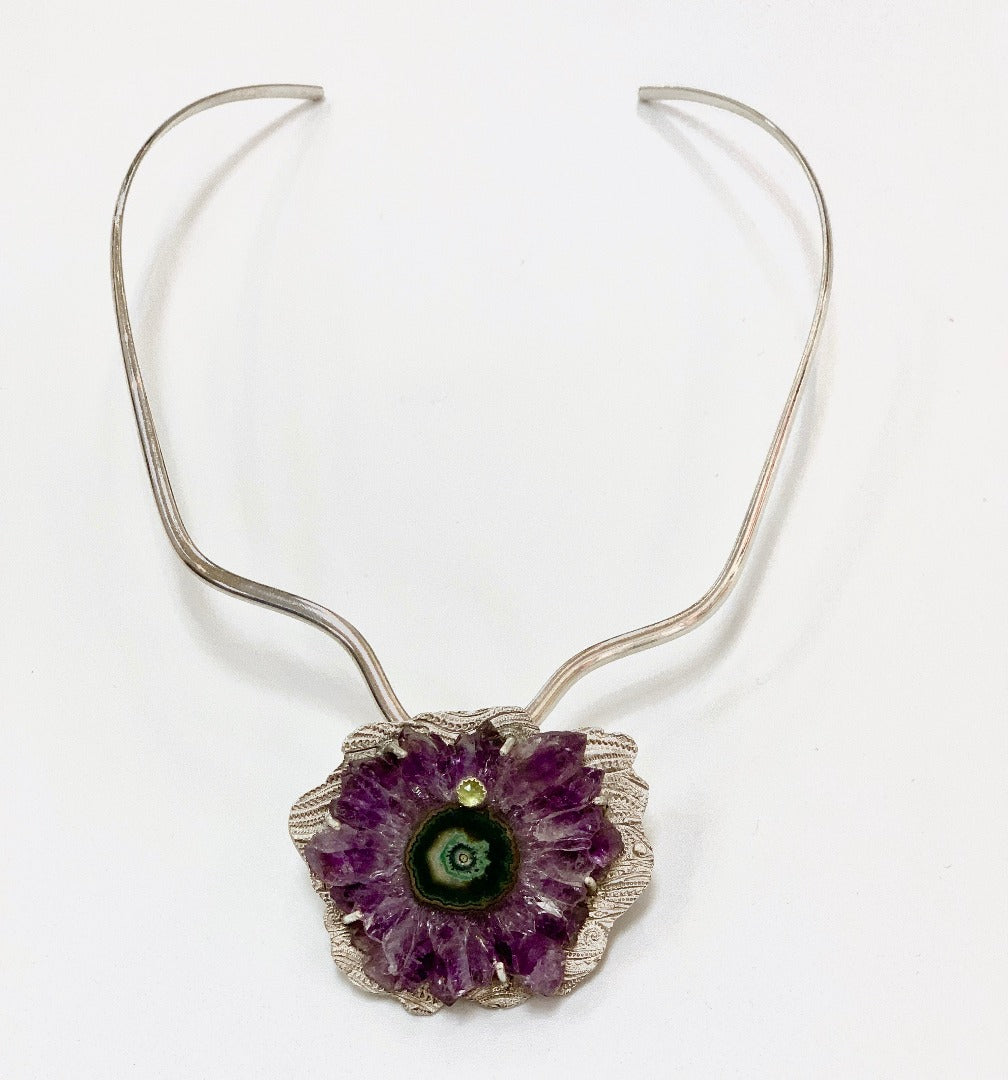 Amethyst on Fine Silver Necklace
