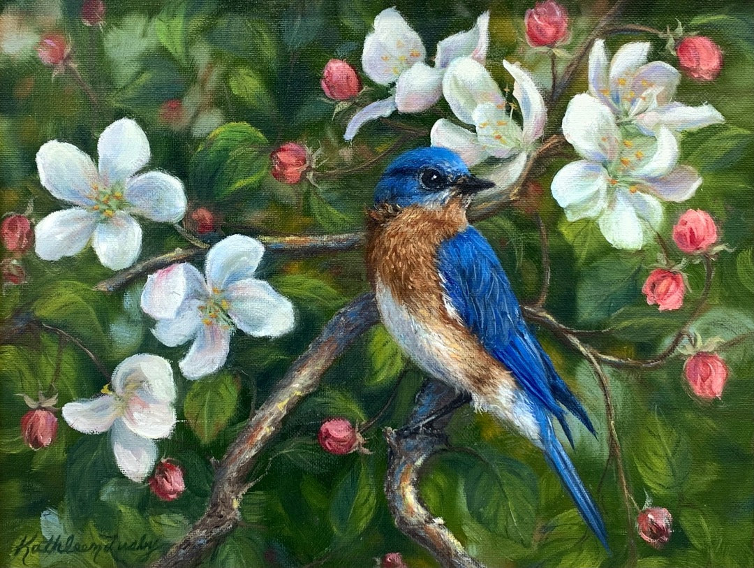 Bluebird and Apple Blossoms