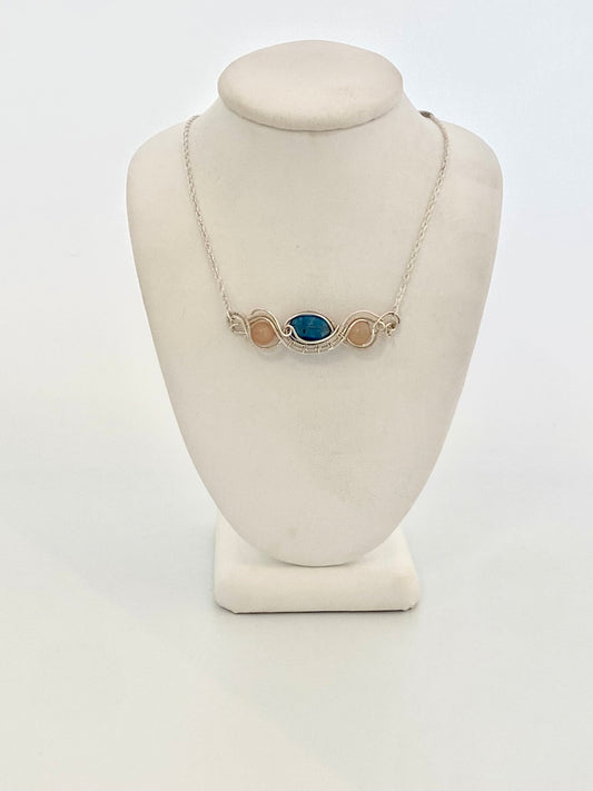Silver wrapped Necklace with Natural Stones