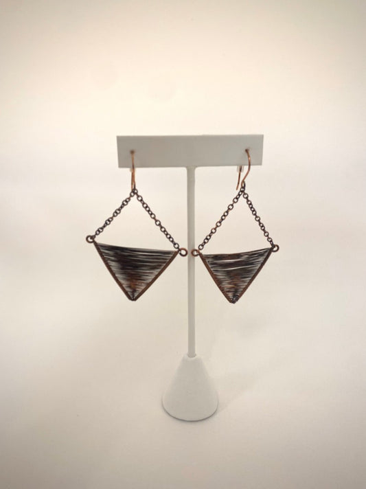 Copper Wrapped Triangle Earrings