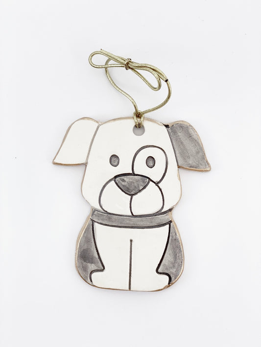 Grey Ceramic Puppy Dog Christmas Ornament