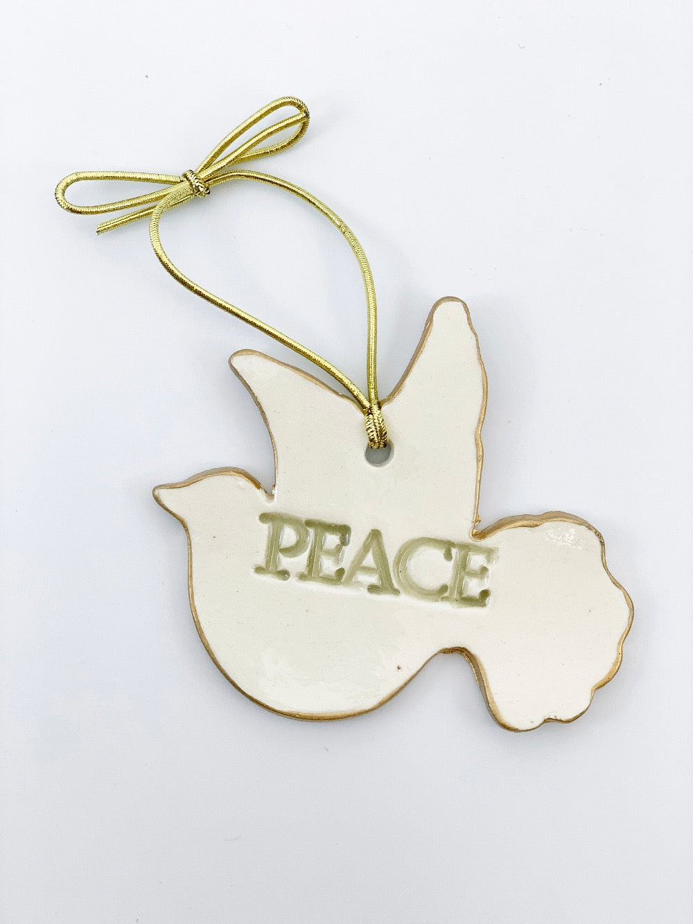 PEACE Ceramic Dove Christmas Ornaments edged in gold