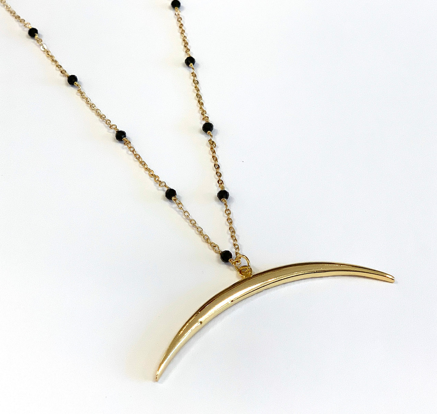 Crescent Necklace with Black Spinels