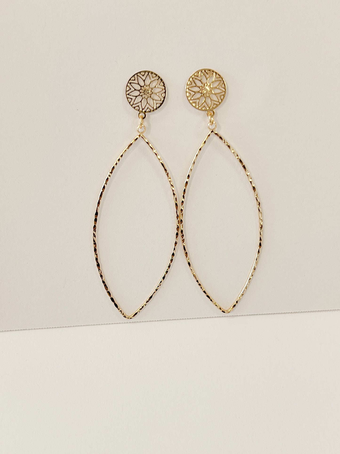 Elongated Gold Stud Dangle Earrings