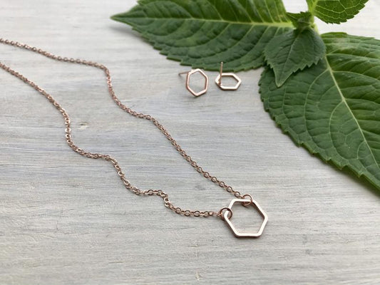 Rose Gold Hexagon Necklace