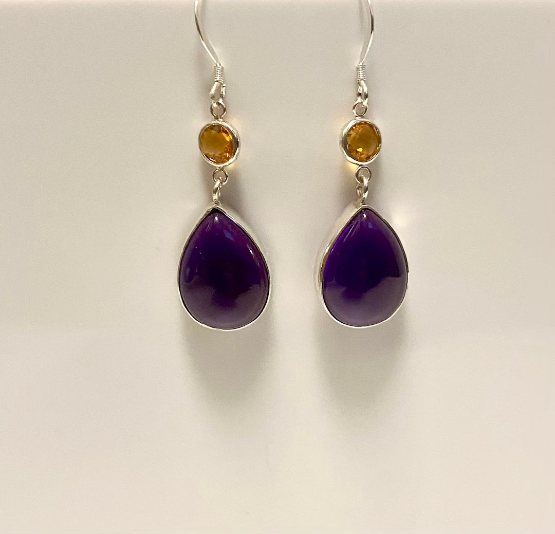 Amethyst Earrings with Citrine Accents